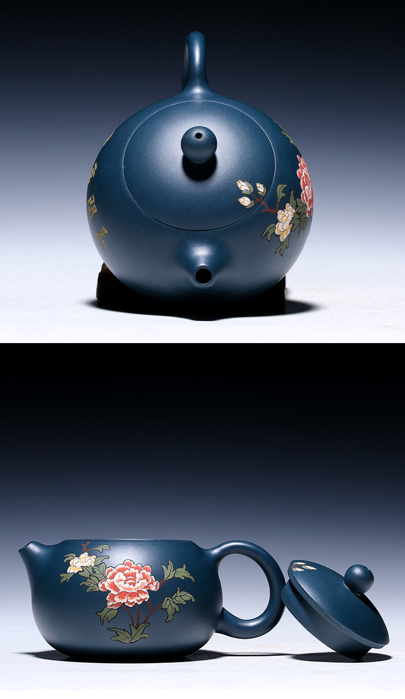 純手工紫砂壺，小巧琺瑯印花紫砂壺